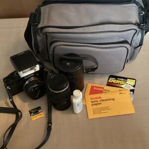EUC Olympus Camera Kit with Black and Gray Bag